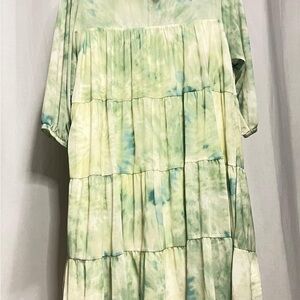 Hypnotic Green Tie-Dye Tiered Boho Dress